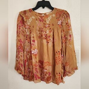 By Timo Smocked Long Sleeve Tunic Top Size Small